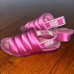 UGG Fuchsia Satin Slide Sandals
